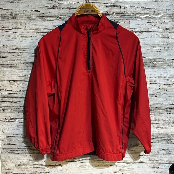 🏁 Adidas red  crop wind breaker jacket size large - Picture 1 of 6